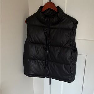 Bagatelle Collection Faux Leather Puffer Vest - Sleeveless Quilted Zip Front